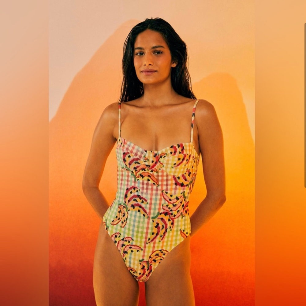 FARM Rio Banana Vichy One Piece Swimsuit Size XS